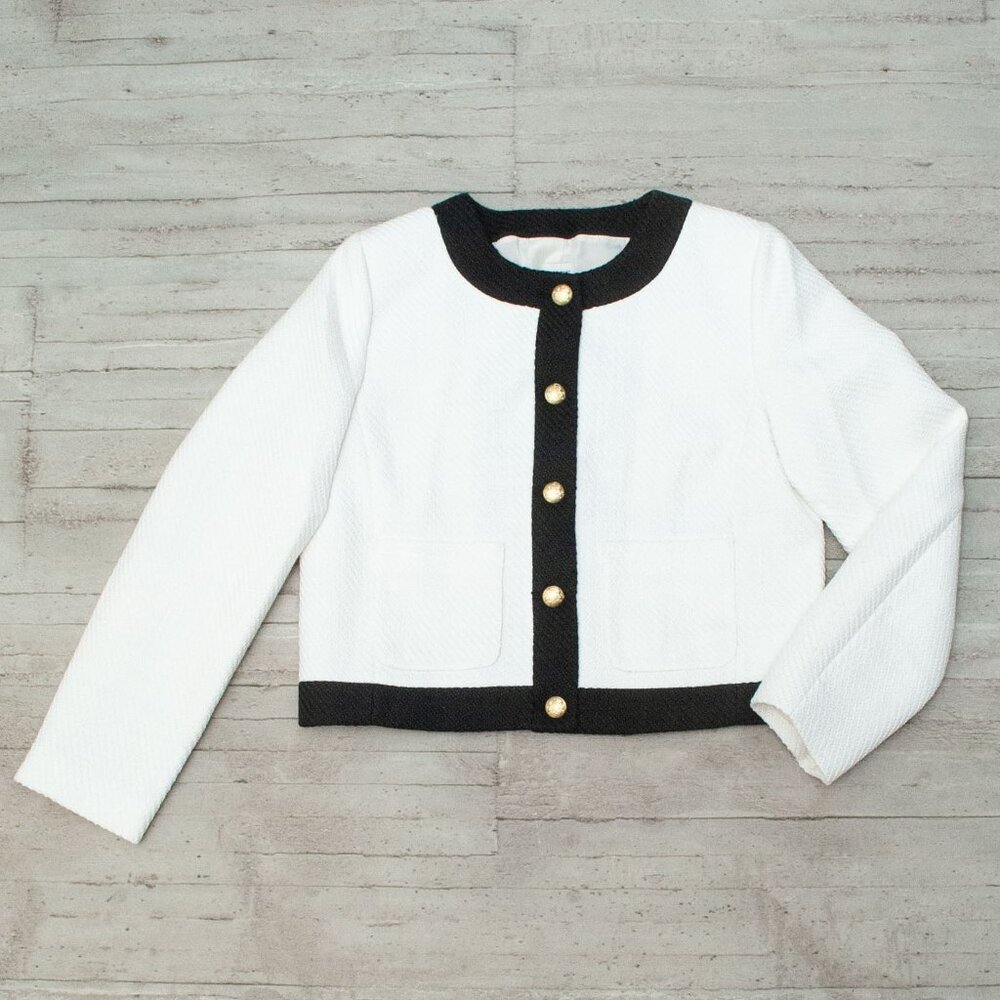 NWT J. Crew Tweed Lady Jacket in Black and White size 10